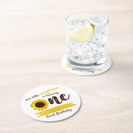 リトルヒマワリ1歳の誕生日パーティー ラウンドペーパーコースター (インサイチュ)