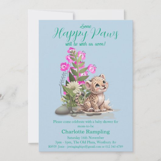 リトルヒョウ淡い色のオンアクアベビーシャワー招待状 招待状 (正面)