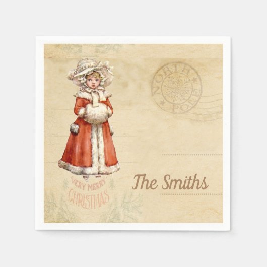 リトルビクトリアンカロラーカスタムクリスマス スタンダードカクテルナプキン (正面)