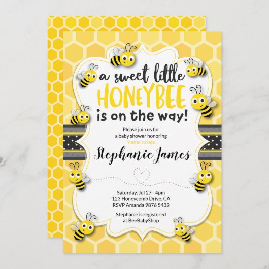 リトルビーが行く | 蜂の赤ちゃんシャワー 招待状 (正面/裏面)