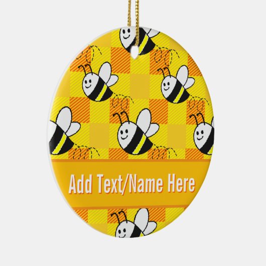 リトルビーイエロー&オレンジプレイド名前をカスタムする セラミックオーナメント (右)