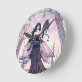 リトルビーストパープルフェアリー&ドラゴンファンタジーアート ラウンド壁時計 (傾斜)