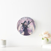 リトルビーストパープルフェアリー&ドラゴンファンタジーアート ラウンド壁時計 (ホーム)