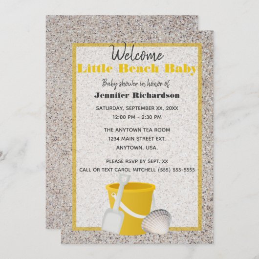 リトルビーチベビーショベルとペール赤ちゃんシャワー 招待状 (正面/裏面)