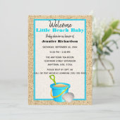 リトルビーチベビーティール(緑がかった色)サンドペイルベビーシャワー 招待状 (スタンド正面)