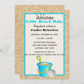 リトルビーチベビーティール(緑がかった色)サンドペイルベビーシャワー 招待状 (正面/裏面)