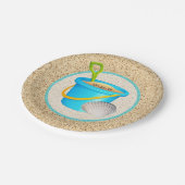 リトルビーチベビーティール（緑がかった色）バケツとショベルベビーシャワー ペーパープレート (アングル)