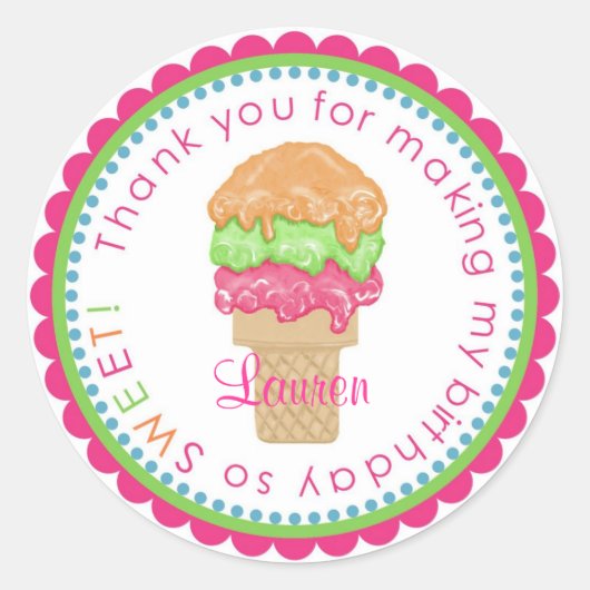 リトルビーネアイスクリームコーンスティッカー ラウンドシール (正面)