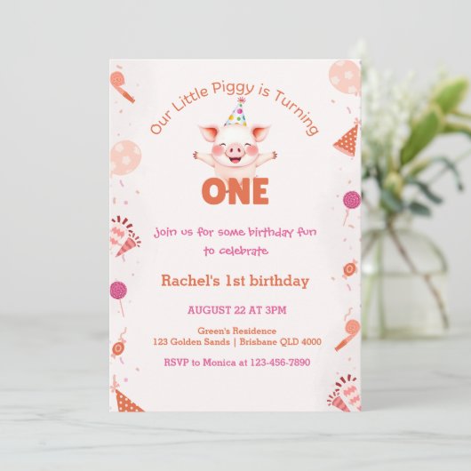 リトルピギー1歳の誕生日 | ファーム納屋周囲の庭テーマ 招待状 (スタンド正面)