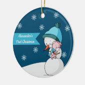 リトルピッグと雪だるまハグ初めてのクリスマス セラミックオーナメント (左)