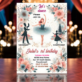 リトルピンクのトゥチュシックな女の子バレリーナ1st誕生日 招待状