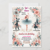 リトルピンクのトゥチュシックな女の子バレリーナ1st誕生日 招待状 (正面)