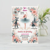 リトルピンクのトゥチュシックな女の子バレリーナ1st誕生日 招待状 (スタンド正面)