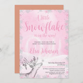 リトルピンクスノーフレークガールベビーシャワー招待状 招待状 (正面/裏面)