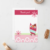 リトルピンクツタノフクロウ平お礼 ノートカード (正面/裏面インサイチュ)