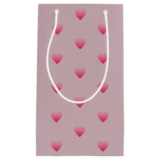 リトルピンクハートパターンの赤面背景 スモールペーパーバッグ (正面)
