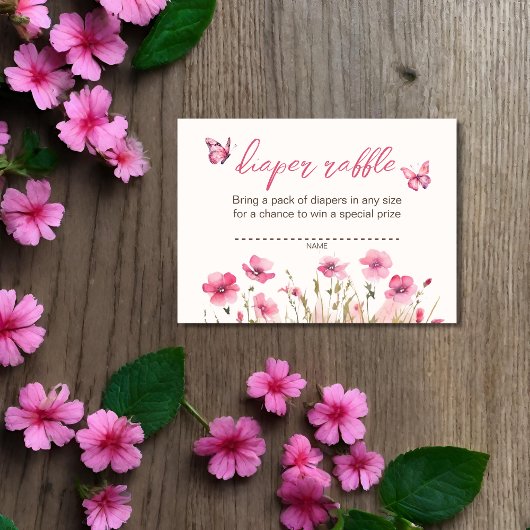 リトルピンクバタフライガーデン春おむつラッフル エンクロージャーカード