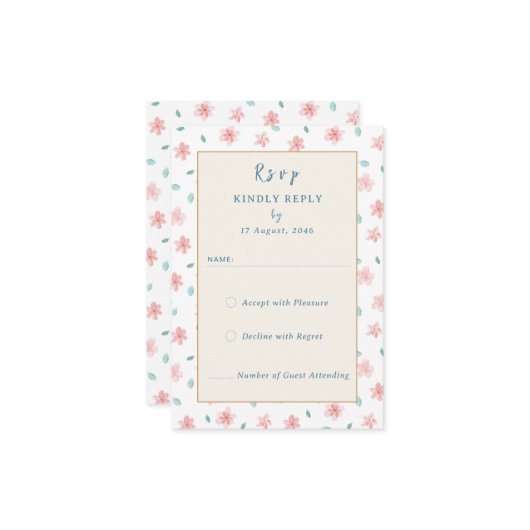 リトルピンクフローラ結婚式招待状RSVPカード 出欠カード (正面/裏面インサイチュ)
