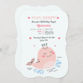 リトルピンクホエールプール誕生日パーティー 招待状 (正面/裏面)