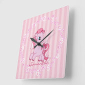 リトルピンクポニー子供部屋ウォールクロック スクエア壁時計 (傾斜)