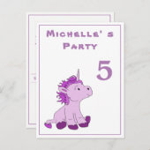 リトルピンクユニコーンバースデーパーティーの招待状 インビテーションポストカード (正面/裏面)