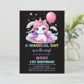 リトルピンクユニコーン誕生日招待状 招待状 (スタンド正面)