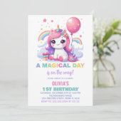 リトルピンクユニコーン誕生日招待状 招待状 (スタンド正面)