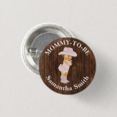 リトルピンク女性のカーボーイウェスタンベビーシャワーママになる 缶バッジ (正面&裏面)