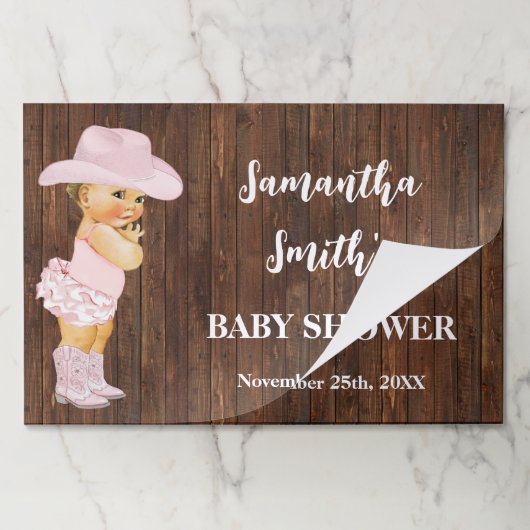 リトルピンク女性のカーボーイベビーシャワーティアウェイランチョンマット ペーパーパッド (折り畳み)