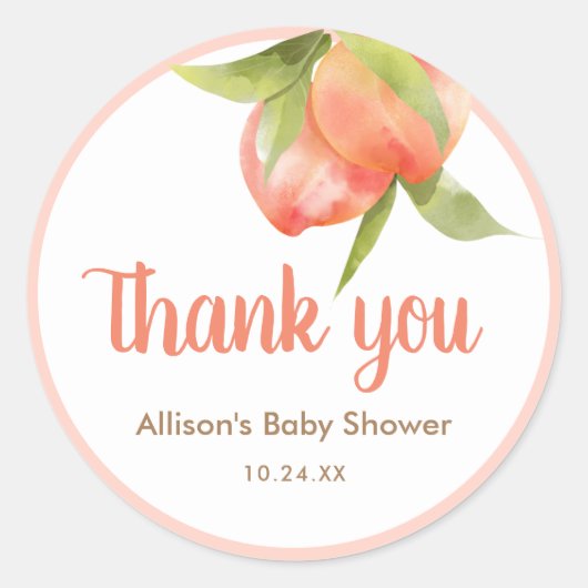リトルピーチガール赤ちゃんシャワーありがとうラベル ラウンドシール (正面)
