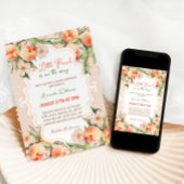 リトルピーチフローラピンクサマーベビーガールシャワー 招待状