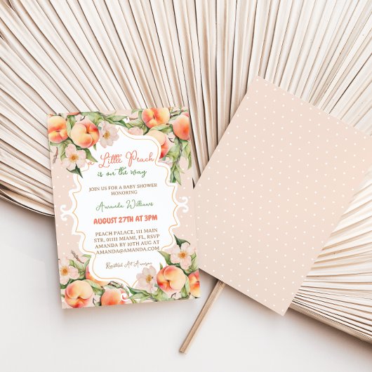 リトルピーチフローラピンクサマーベビーガールシャワー 招待状