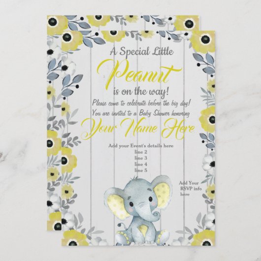 リトルピーナッツイエローベビー素朴シャワー招待状 招待状 (正面/裏面)