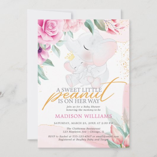 リトルピーナッツエレガントガールベビーシャワー招待状 招待状 (正面)