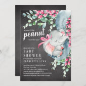 リトルピーナッツエレファントガールズベビーシャワー 招待状 (正面/裏面)