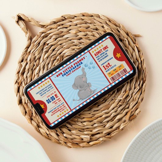 リトルピーナッツエレファントチケットファースト誕生日 招待状