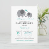 リトルピーナッツエレファントティール(緑がかった色)ベビーシャワー 招待状 (スタンド正面)