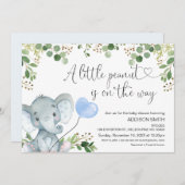 リトルピーナッツエレファントブルーバルーンベビーシャワー 招待状 (正面/裏面)