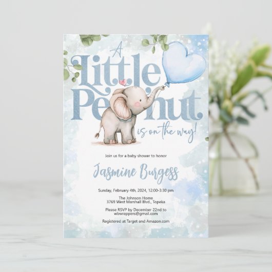 リトルピーナッツエレファントベビーシャワー招待状 招待状 (スタンド正面)
