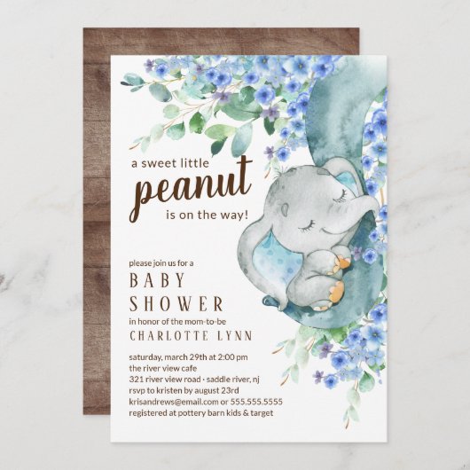 リトルピーナッツエレファントボーイズ赤ちゃんシャワー 招待状 (正面/裏面)