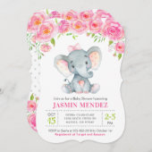 リトルピーナッツガールエレファントベビーシャワー招待状 招待状 (正面/裏面)