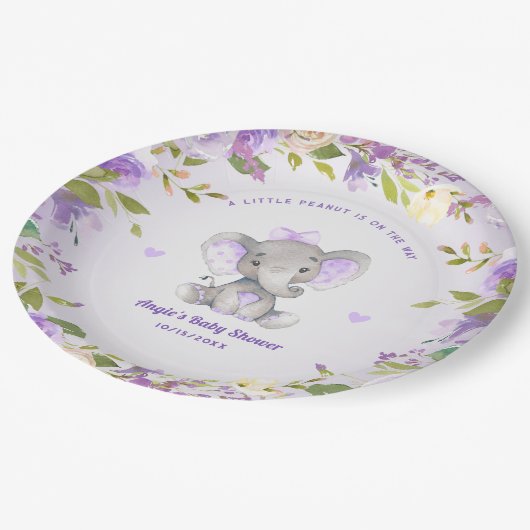 リトルピーナッツガールラベンダーベビーシャワー散水 ペーパープレート (アングル)