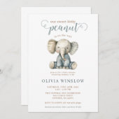 リトルピーナッツブルーベビーゾウ赤ちゃんシャワー 招待状 (正面/裏面)