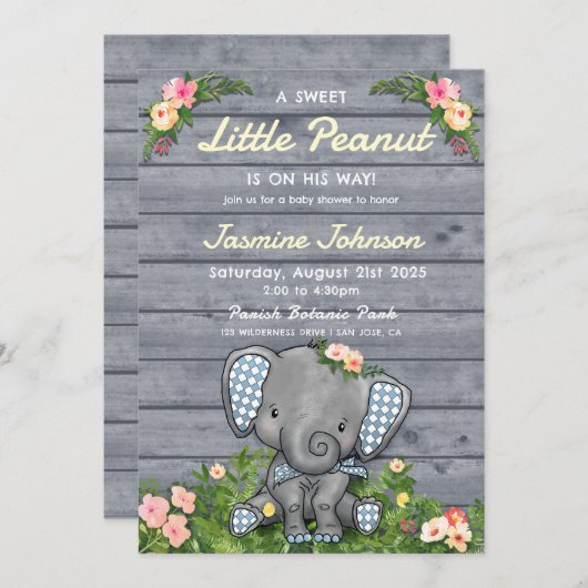 リトルピーナッツボーイゾウフローラ素朴木製 招待状 (正面/裏面)