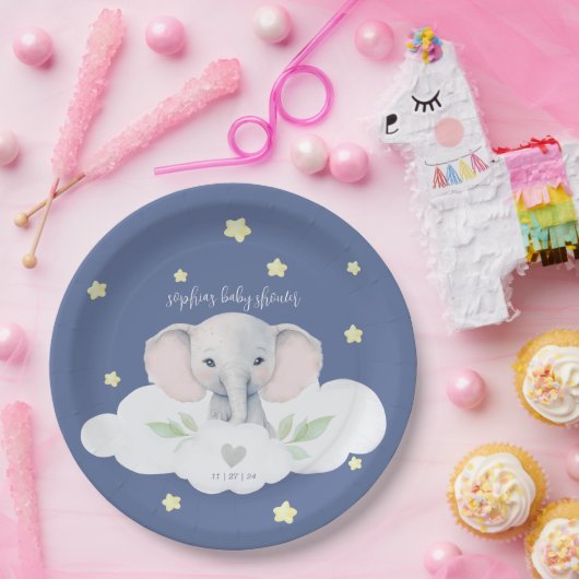 リトルピーナッツボーイ赤ちゃんシャワーブルーエレファント ペーパープレート (パーティー)
