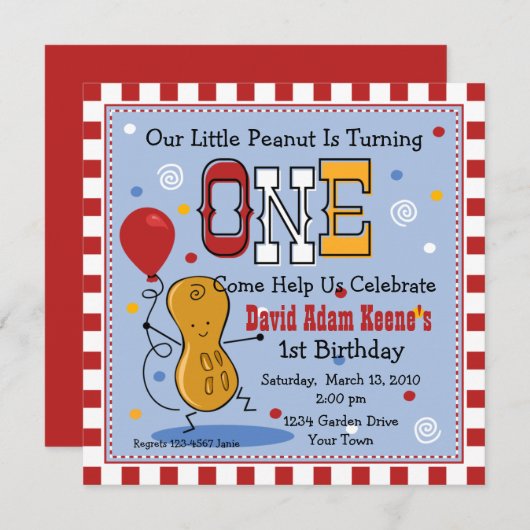 リトルピーナッツ第1誕生日パーティの招待状 招待状 (正面/裏面)