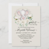 リトルピーナッツ 水彩フラワーの象 招待状 (正面)