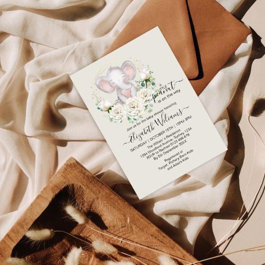 リトルピーナッツ 水彩フラワー エレファント 招待状