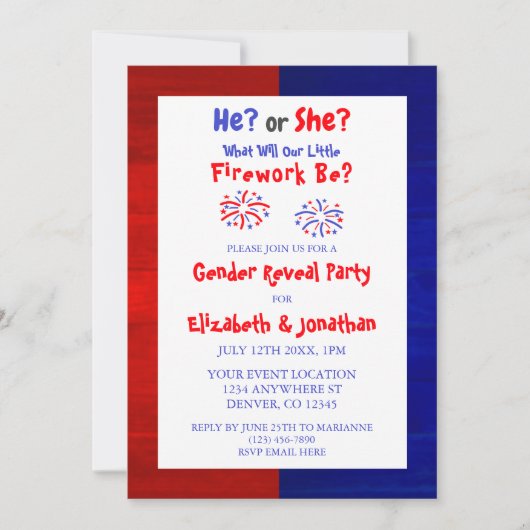 リトルファイアワークアメリカのジェンダーリビール招待状 招待状 (正面)