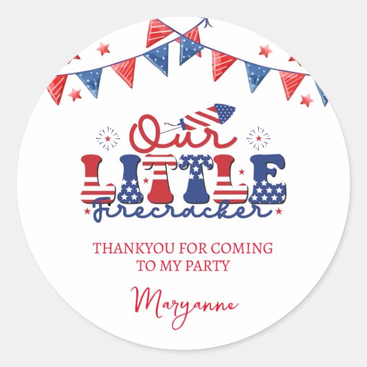 リトルファイクラッカー誕生日パーティーステッサンキューカー ラウンドシール (正面)